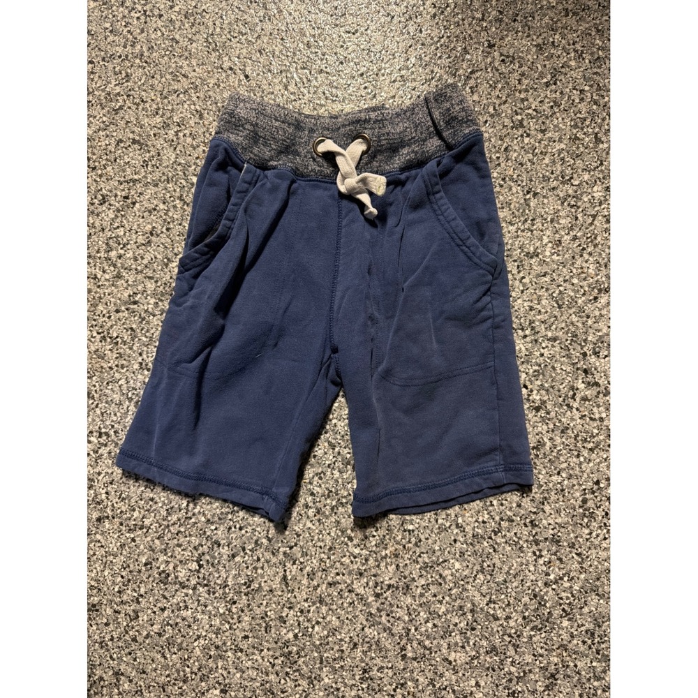 Boden Boys Navy Blue Cotton Knit Shorts Size 6Y Marled Waist Neon Trim